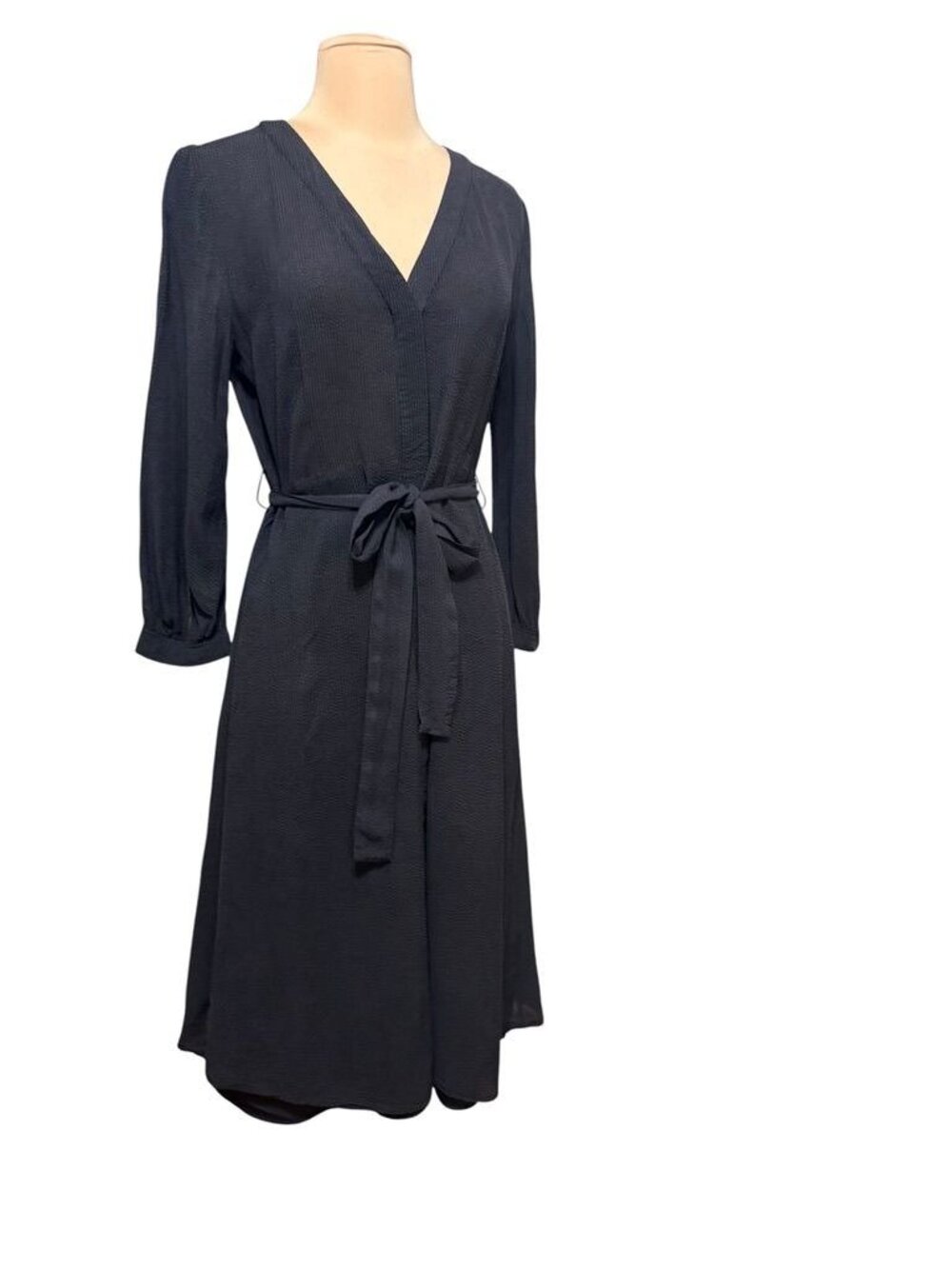 Everlane Textured Midi Shirt Dress 6 Washed Black 3/4 Sleeve Button Up V Neck - Picture 1 of 6
